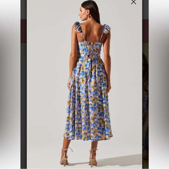 astr the label wedelia blue floral ruffle bustier midi spring summer dress small - Picture 6 of 9
